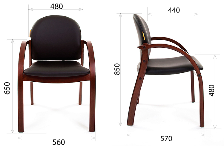 Схема кресла для посетителя Chairman 659 с габаритными размерами