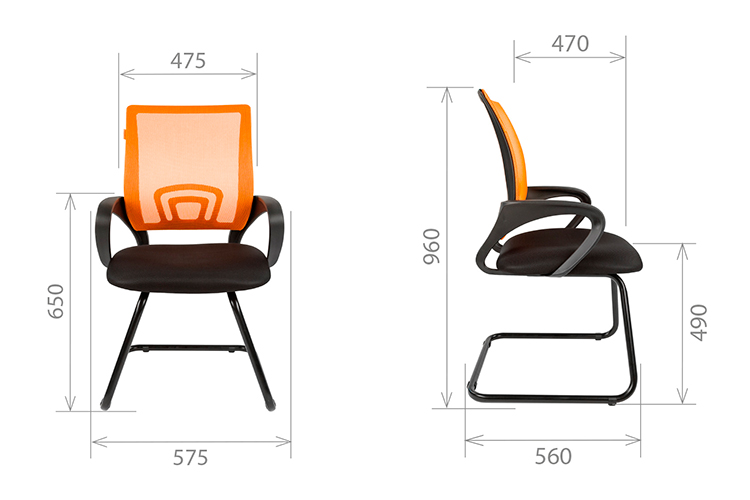 Схема кресла для посетителя Chairman 696V с размерами