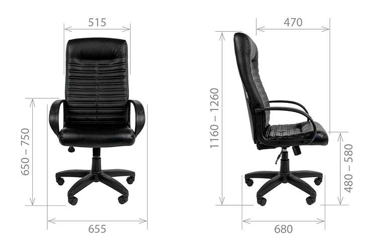 Схема кресла Chairman 480LT с габаритными размерами