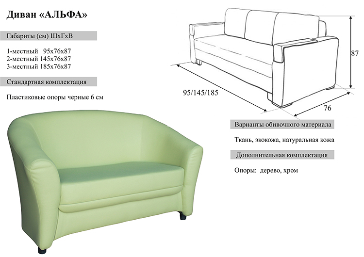 Схема для диванов Альфа с размерами