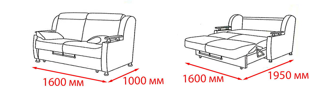 Схема дивана Барселона-1 со спальным местом 1300х1900