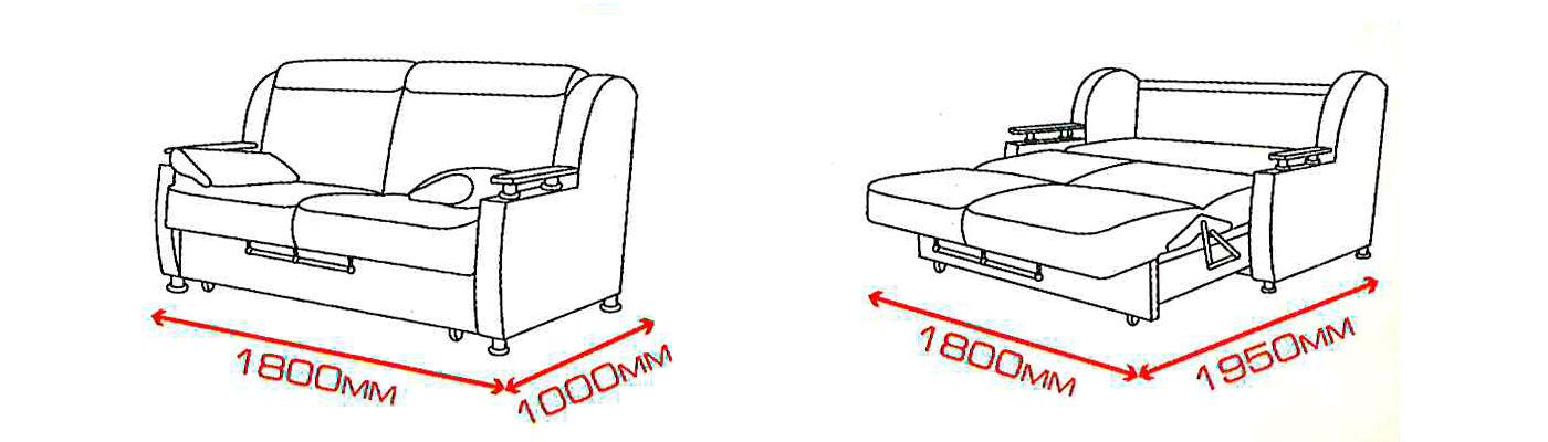 Габаритные размеры дивана Барселона-1 со спальным местом 1500х1900