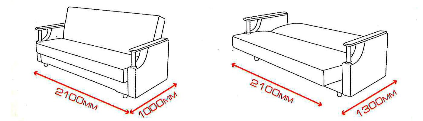 Схема дивана Севилья-2 с габаритными размерами