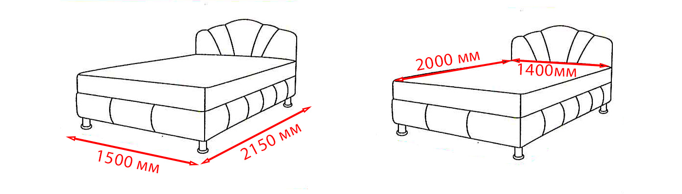 Схема с габаритными размерами тахты Севилья 1 со спальным местом 1200х2000 мм