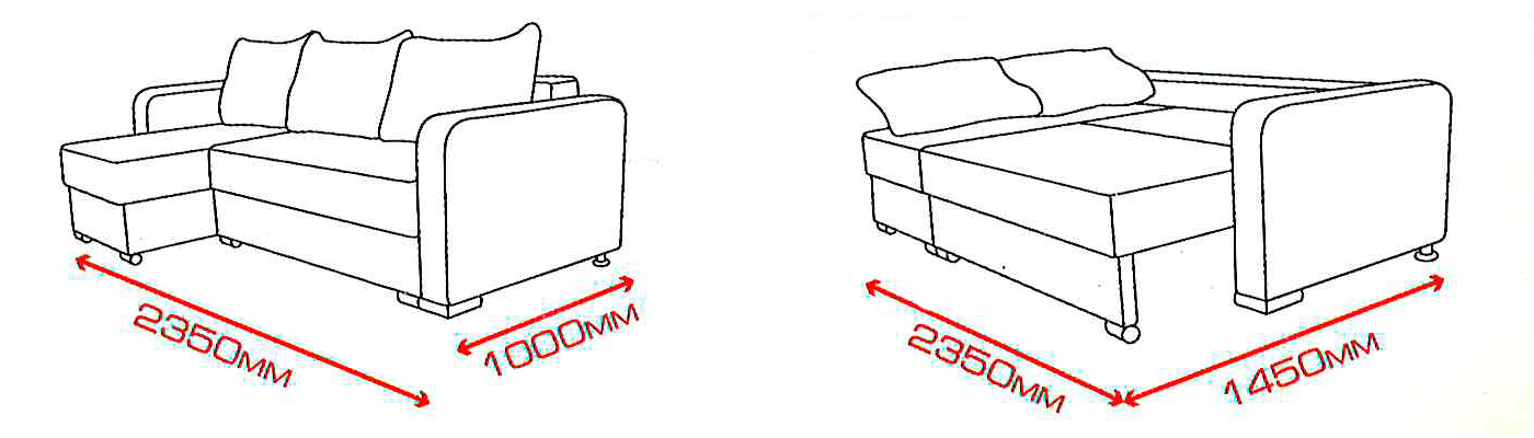 Схема углового дивана Барселона с размерами