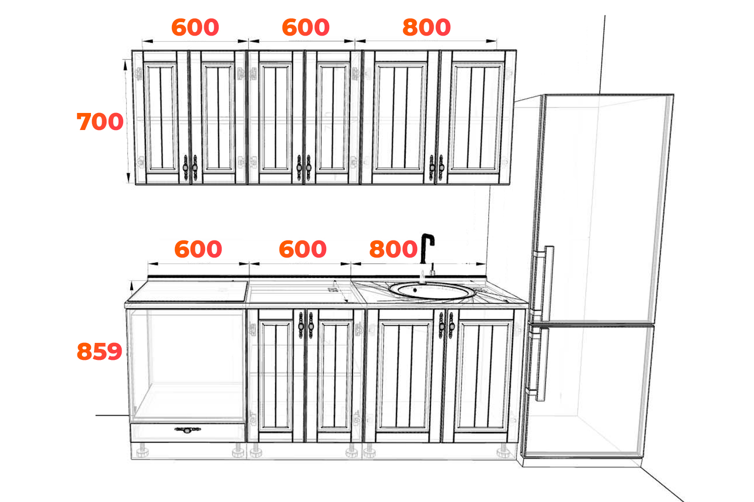 Схема кухни Империя 200 см