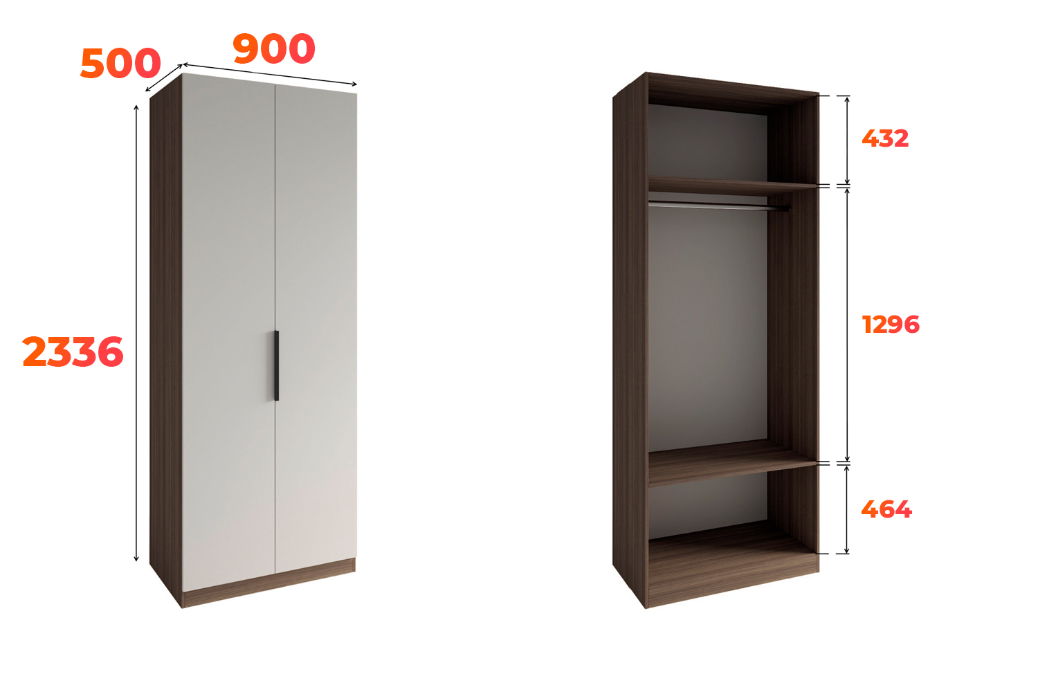Схема платяного шкафа 900 из МС Роза