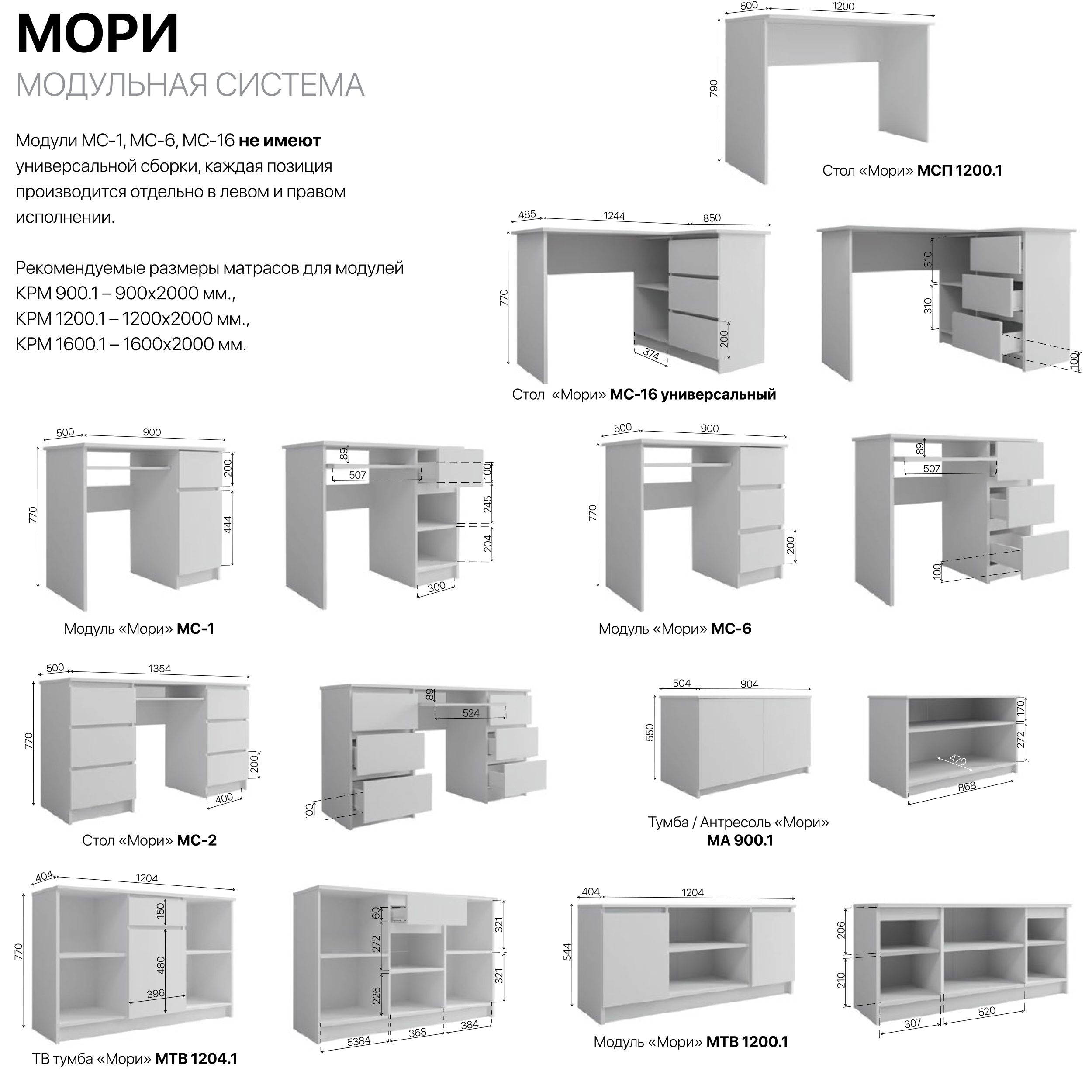 Модульная мебель Мори — страница 1 с размерами модулей