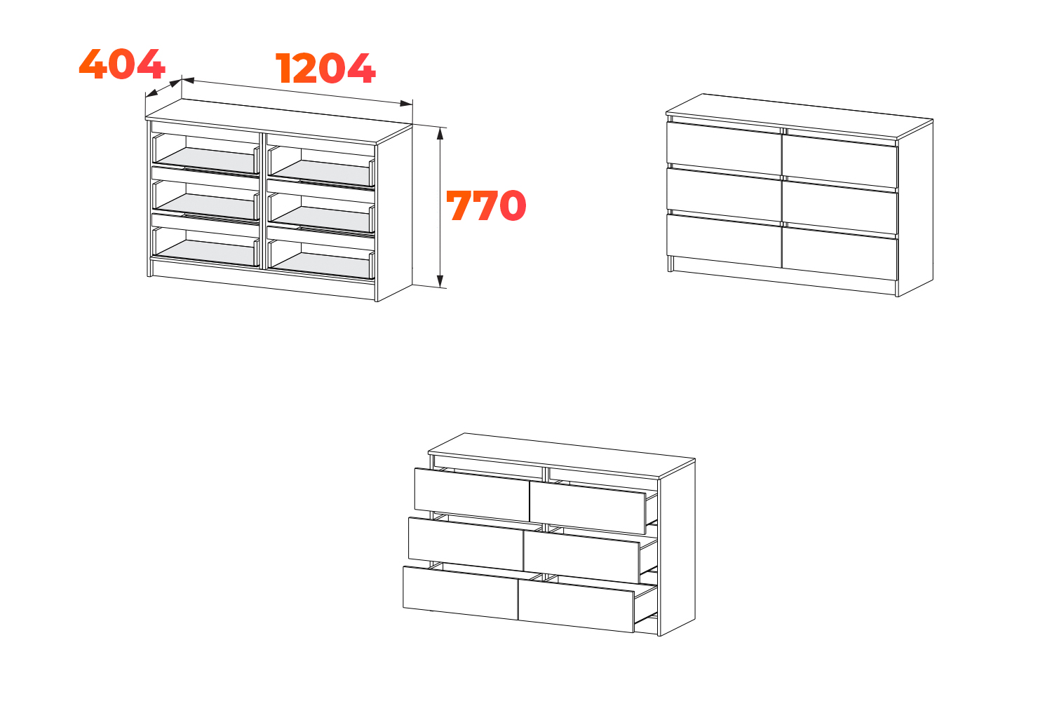 Схема комода Мори МК 1200.6/3 с размерами