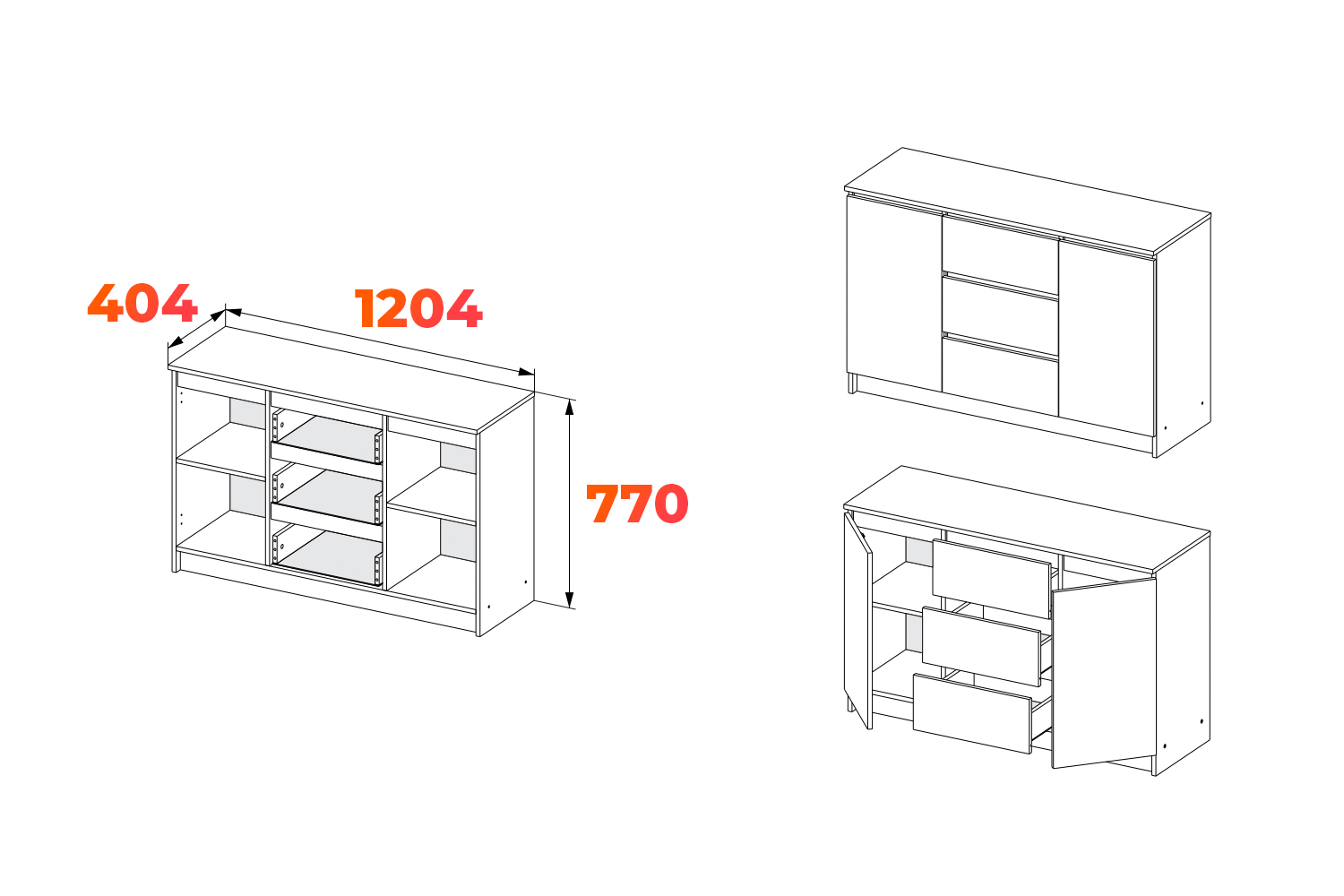 Схема комода МК 1200.3 из модульной мебели Мори