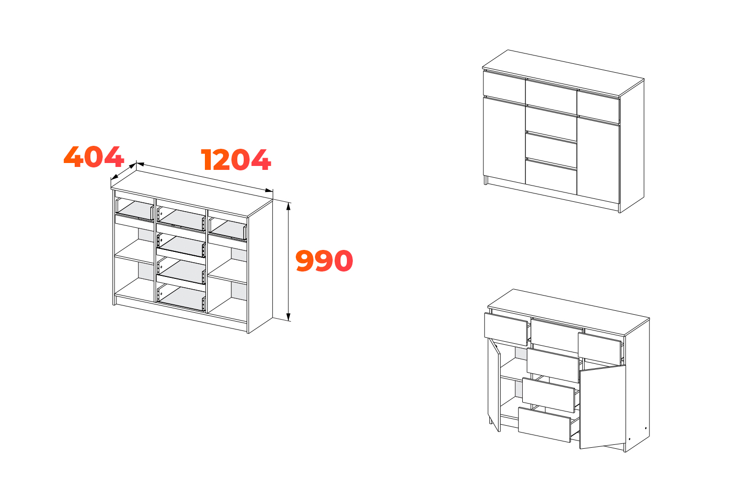 Схема комода Мори МК 1200.4 с размерами