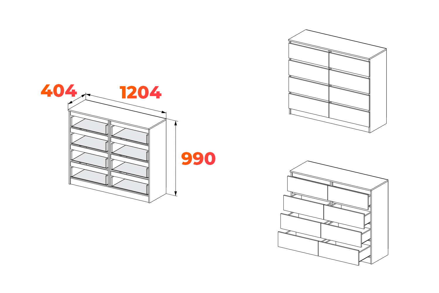Схема комода Мори 1200.8 с размерами