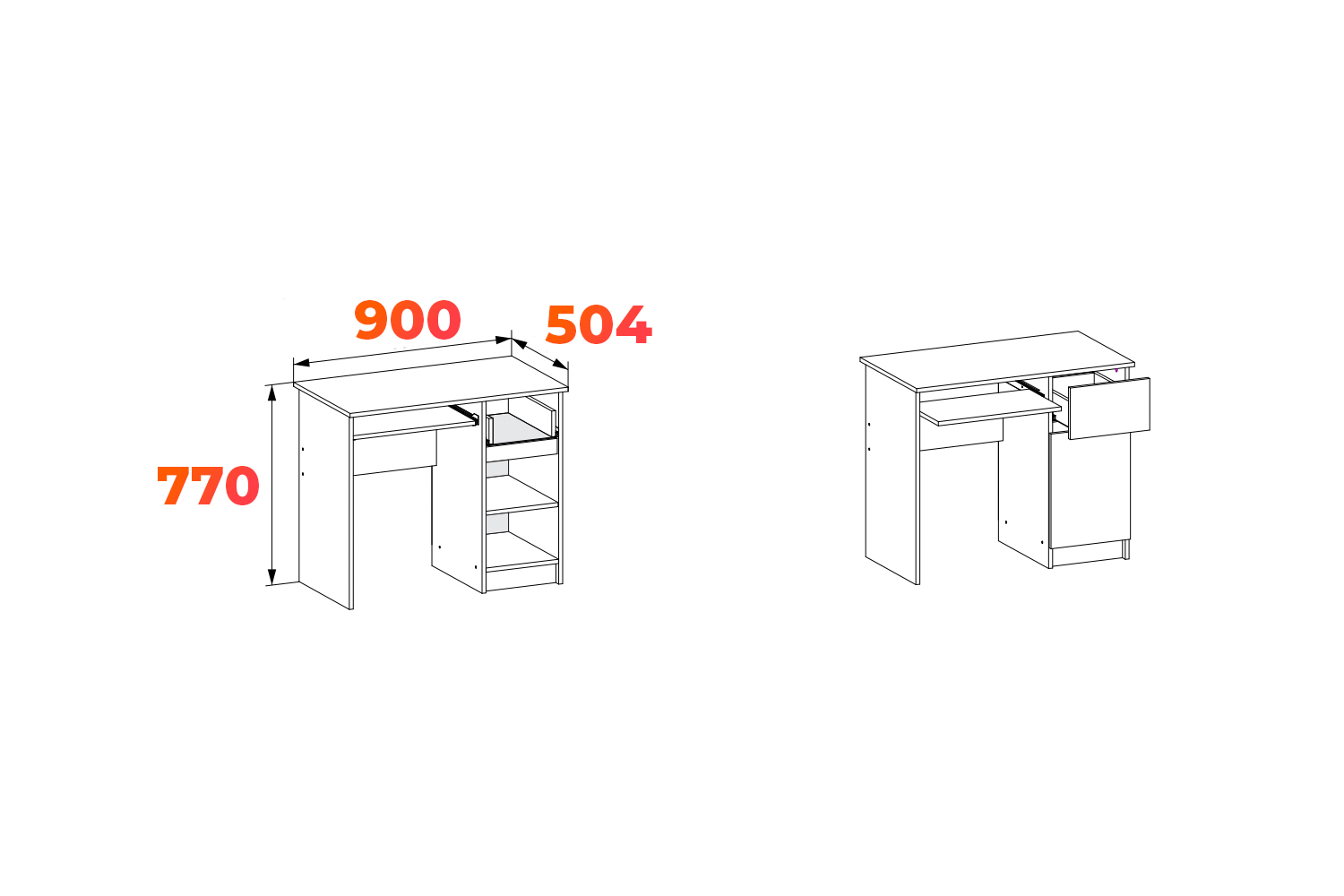 Схема правого стола МС-1 из модульной мебели Мори