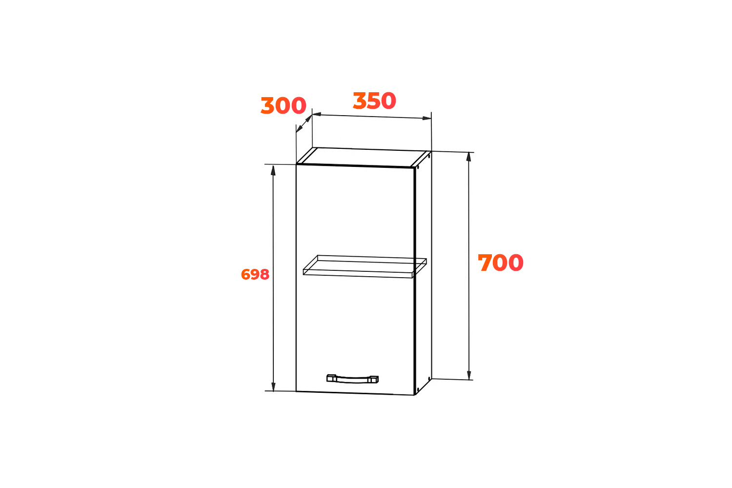 Схема навесного шкафа П350 с размерами