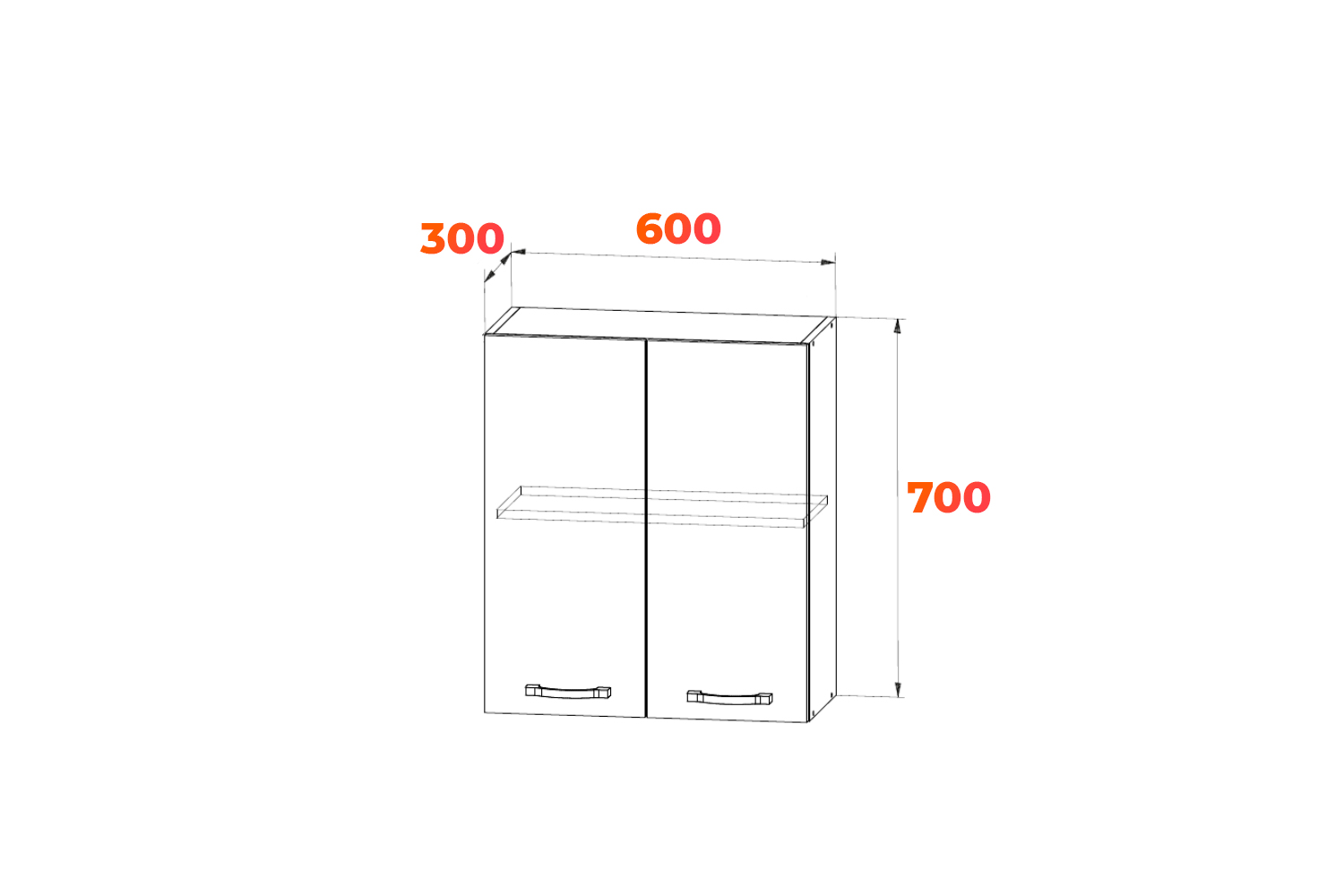 Схема навесного шкафа П 600 с размерами