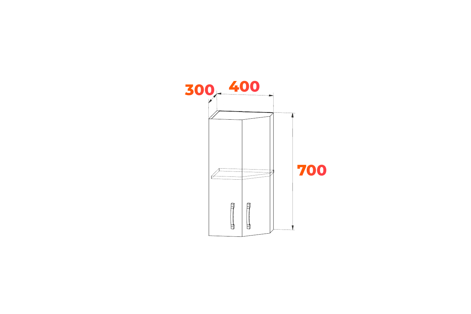 Схема навесного торцевого шкафа ПТ 400 для кухни