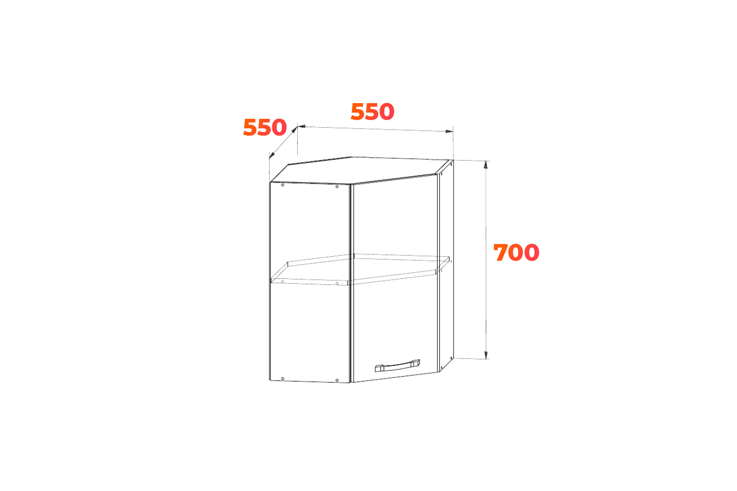Схема уголового навесного шкафа ПУ 550 для кухни