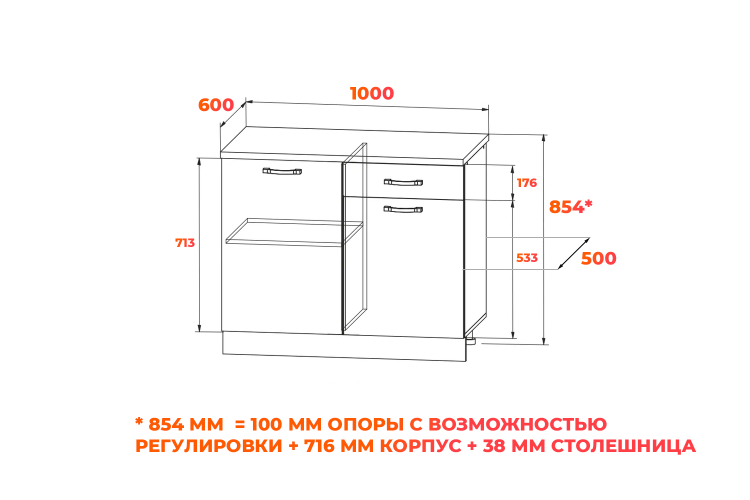 Схема для кухонного рабочего стола С 1000