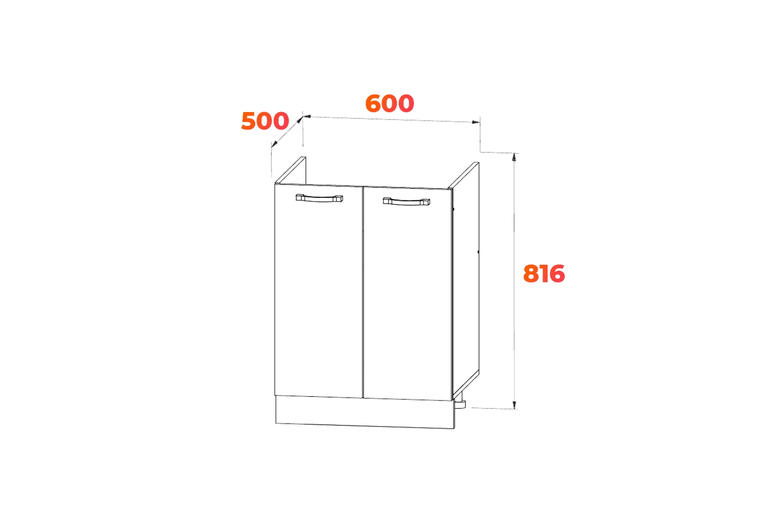 Схема тумбы под мойку СМ 600 с размерами