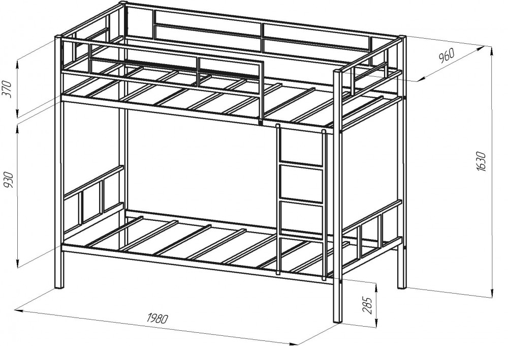 Схема 2-х ярусной металлической кровати Севилья 2
