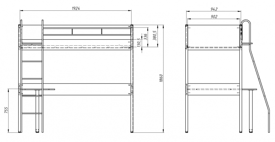 Схема кровати чердака Дельта Лофт 20.02.01 с размерами