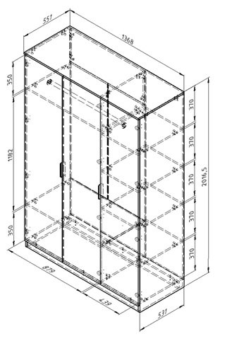 Схема шкафа Дельта Лофт 13 с размерами