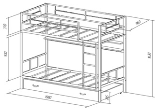 Схема двухъярусной кровати Севилья 2 ПЯ