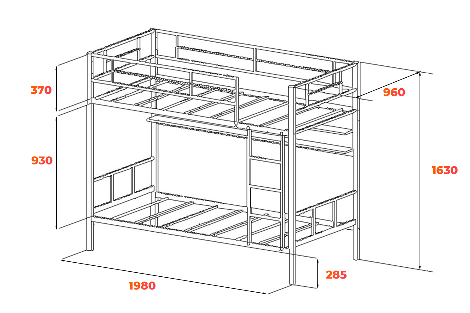 Схема 2х ярусной кровати с полкой Севилья 2П