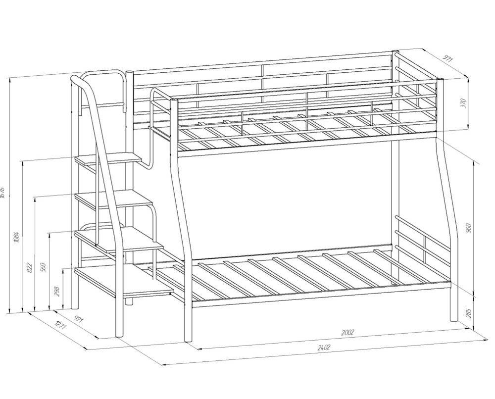 Схема 2-х ярусной кровати Толедо-1ПЯ