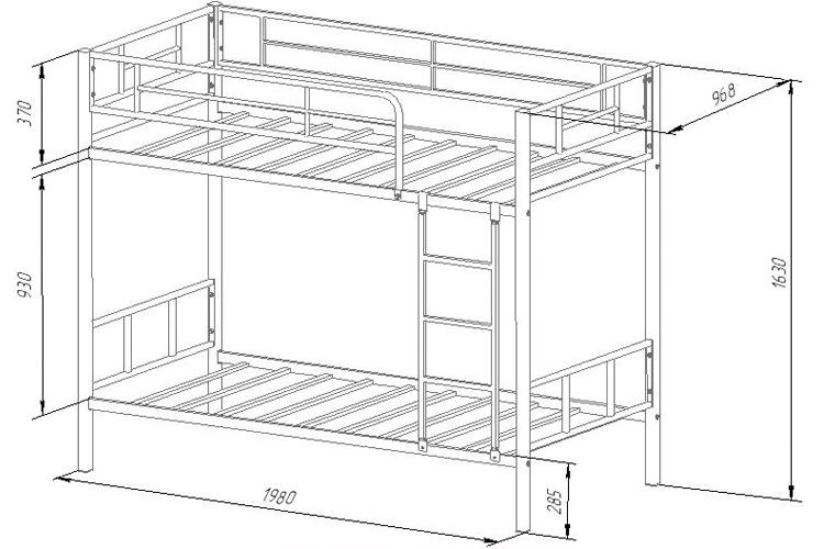 Схема двухъярусной кровати Севилья 2.01 Комбо с размерами