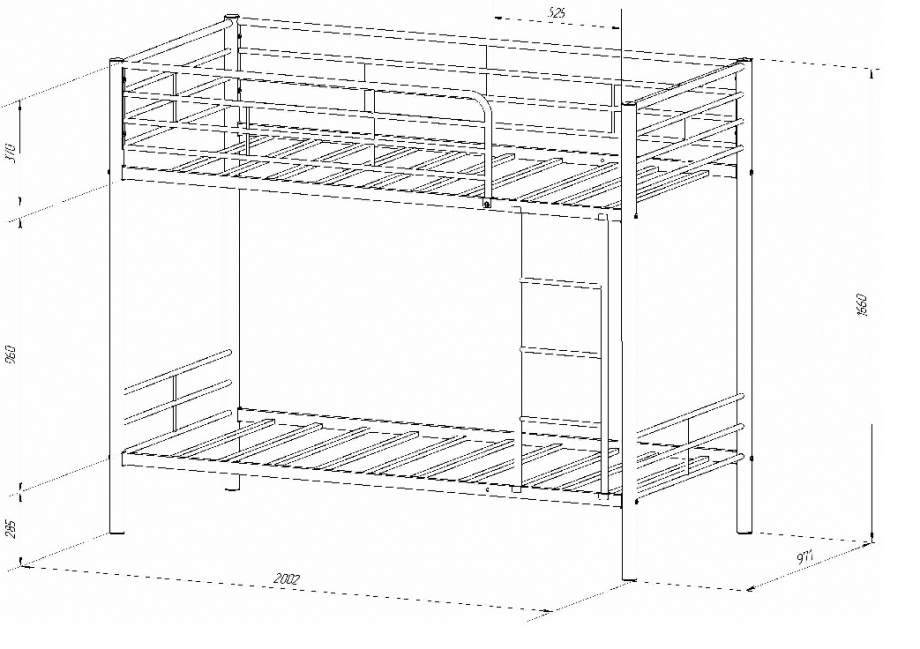 Схема двухъярусной кровати Севилья-3 с размерами