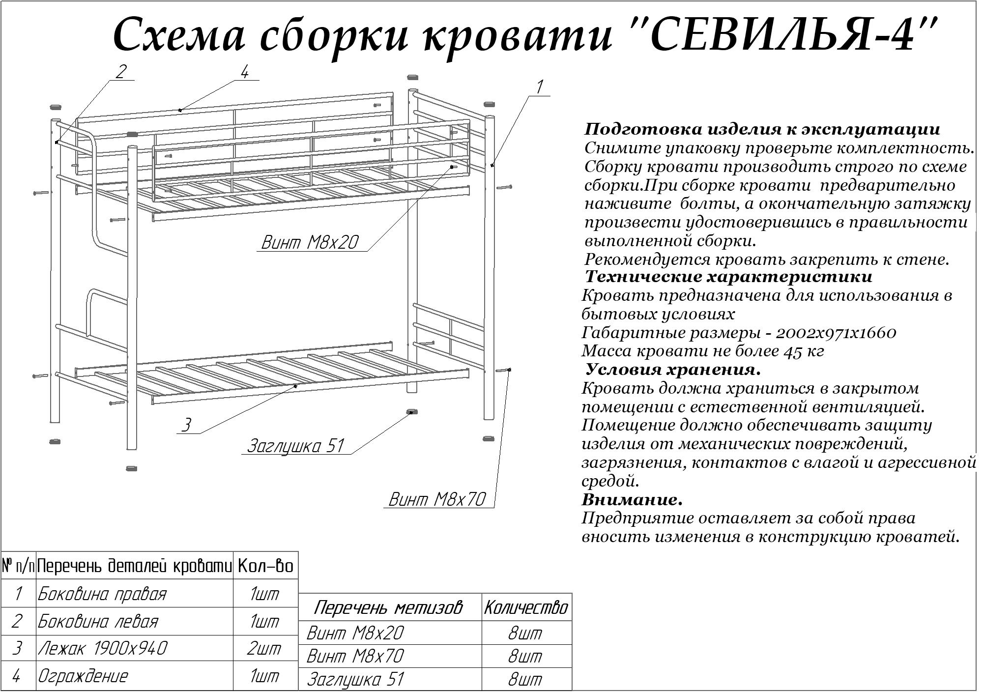 Схема сборки двухъярусной кровати Севилья-4