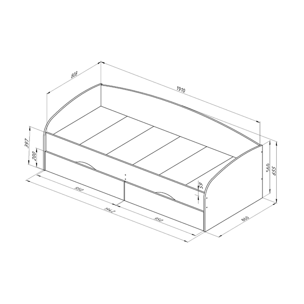 Схема кровати Соня-2 с размерами