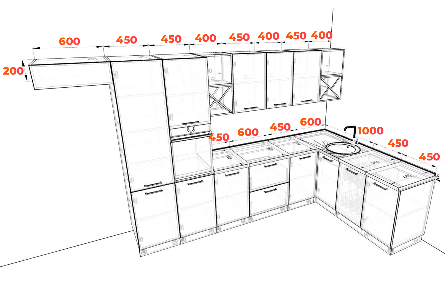 Схема кухни Фенис с полуостровом