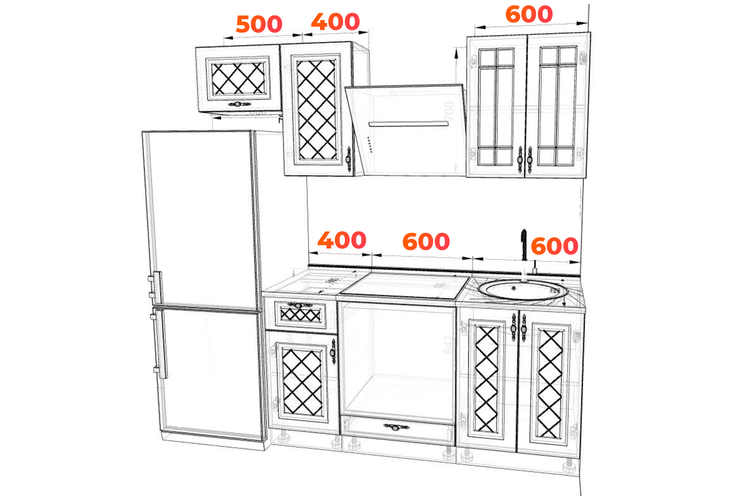 Схема кухни Гранд 210 см