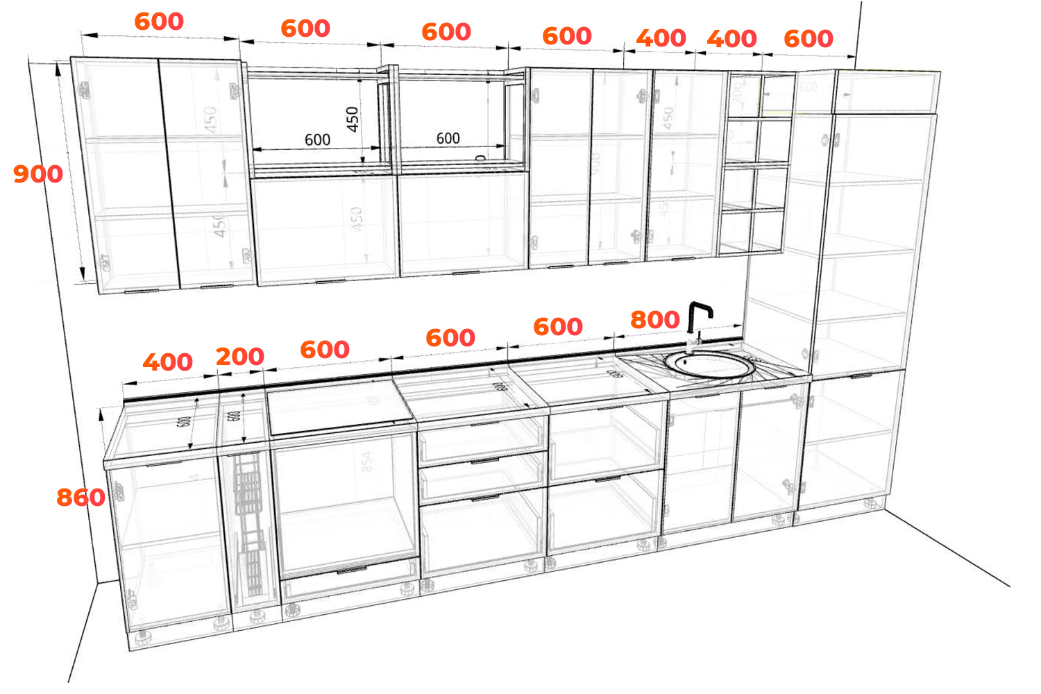 Схема кухни Мелисса 3,4 метра