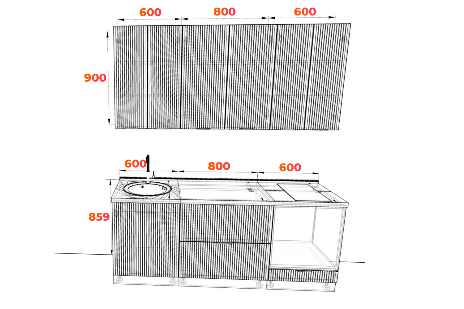 Схема кухни Монца 200 см