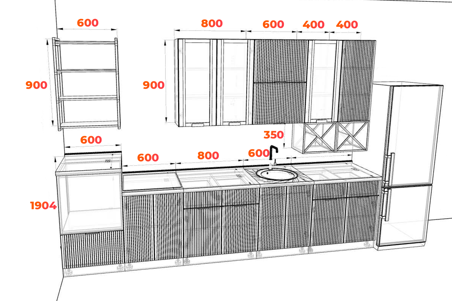 Схема кухни Монца 3,4 метра