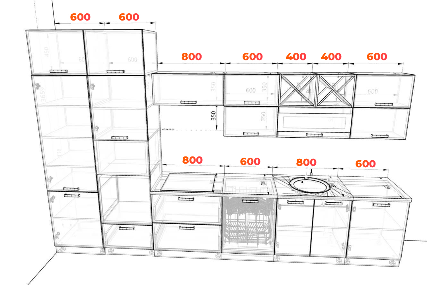 Схема кухни Ройс 400х257х60 см