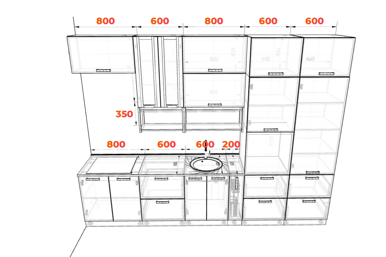 Схема кухни Ройс 3400х2573х600 мм