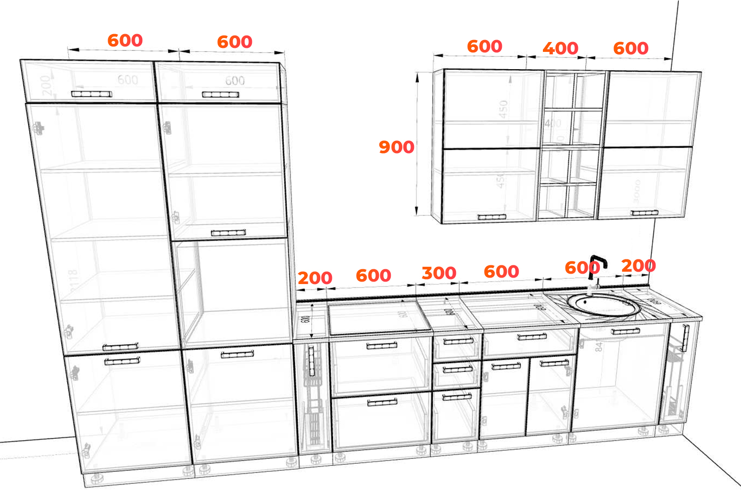Схема кухни Ройс 370 см