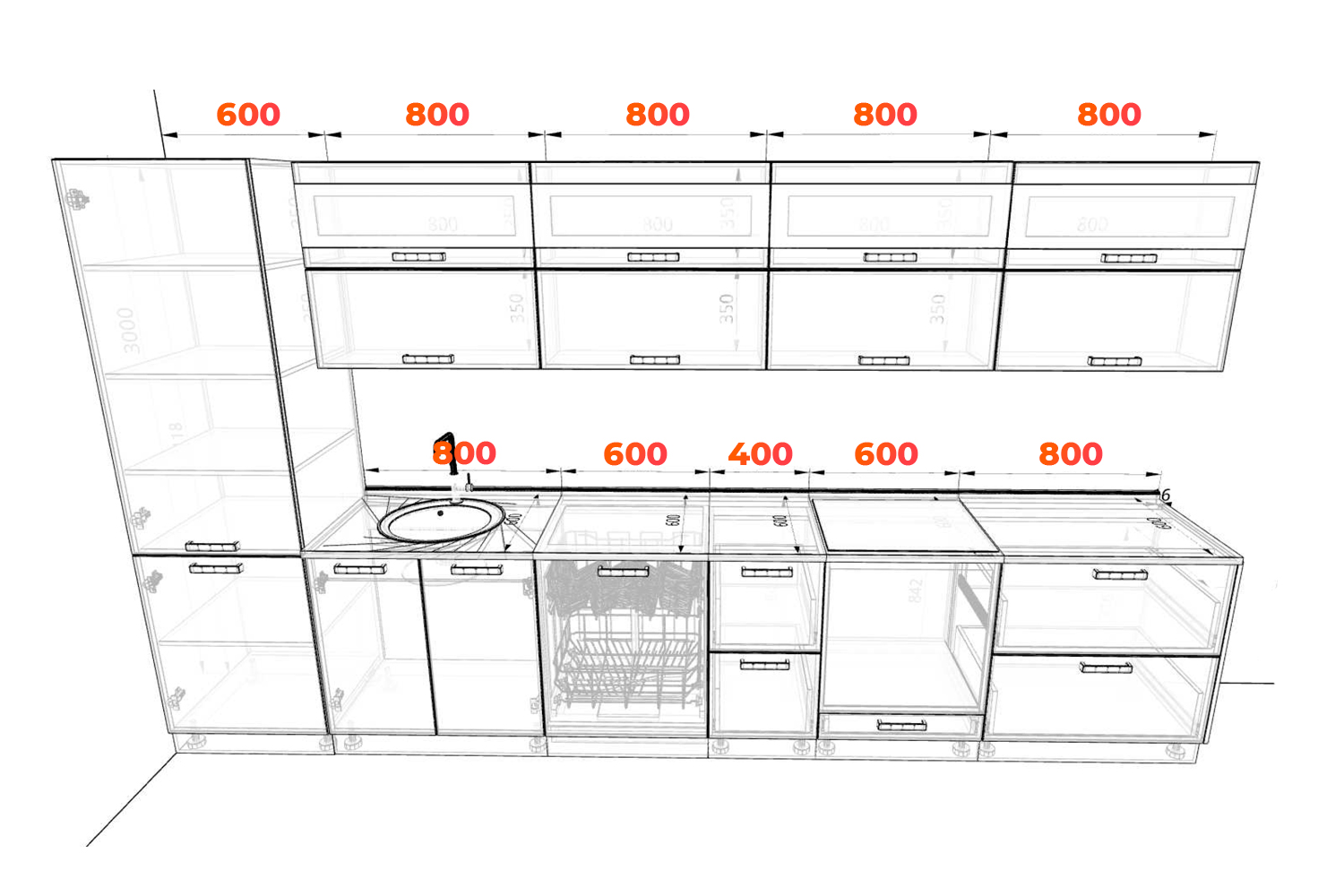 Схема кухни Ройс 380 см