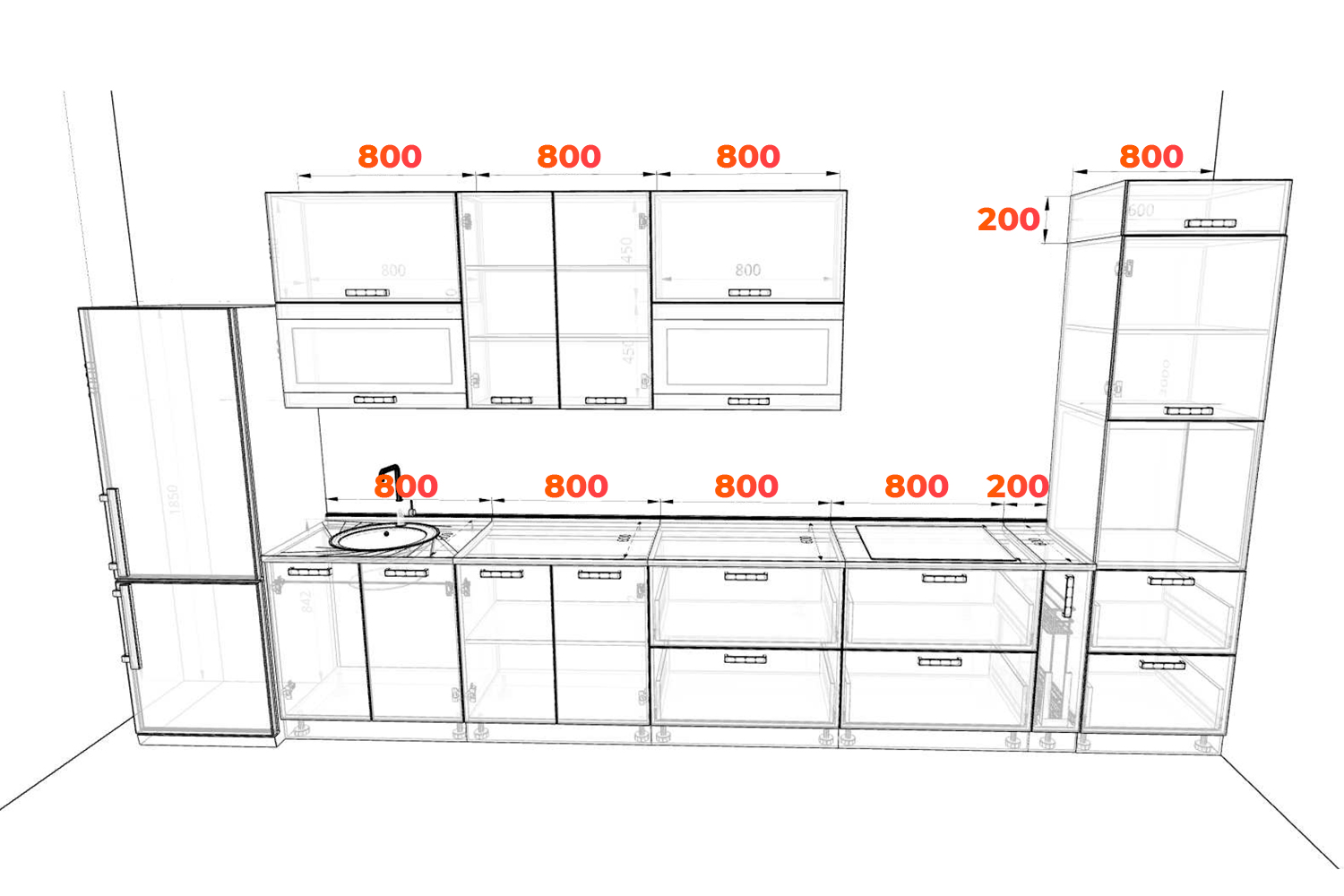 Схема кухни Ройс 4000х2573hх600 мм