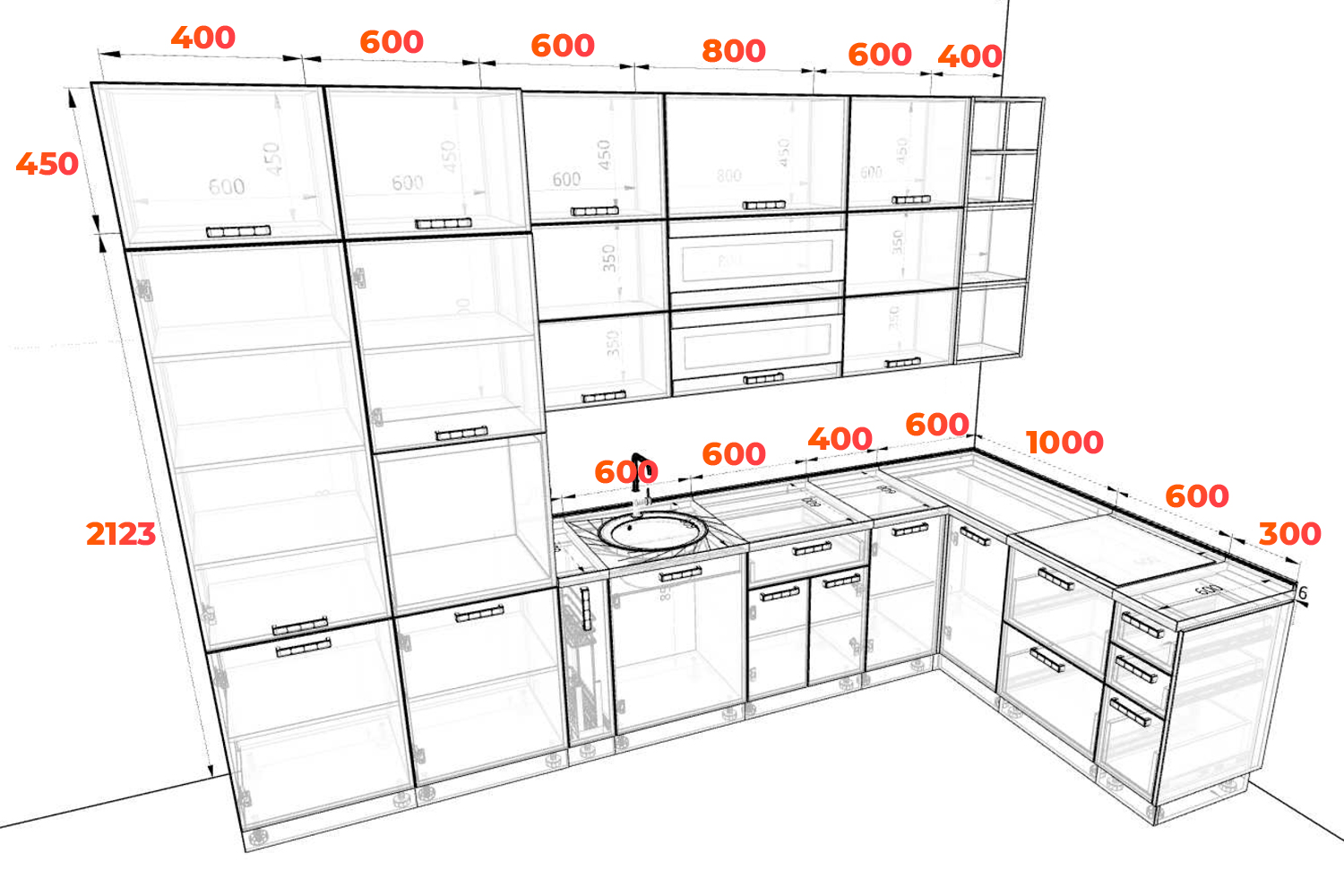 Схема кухни Ройс 340х192 см