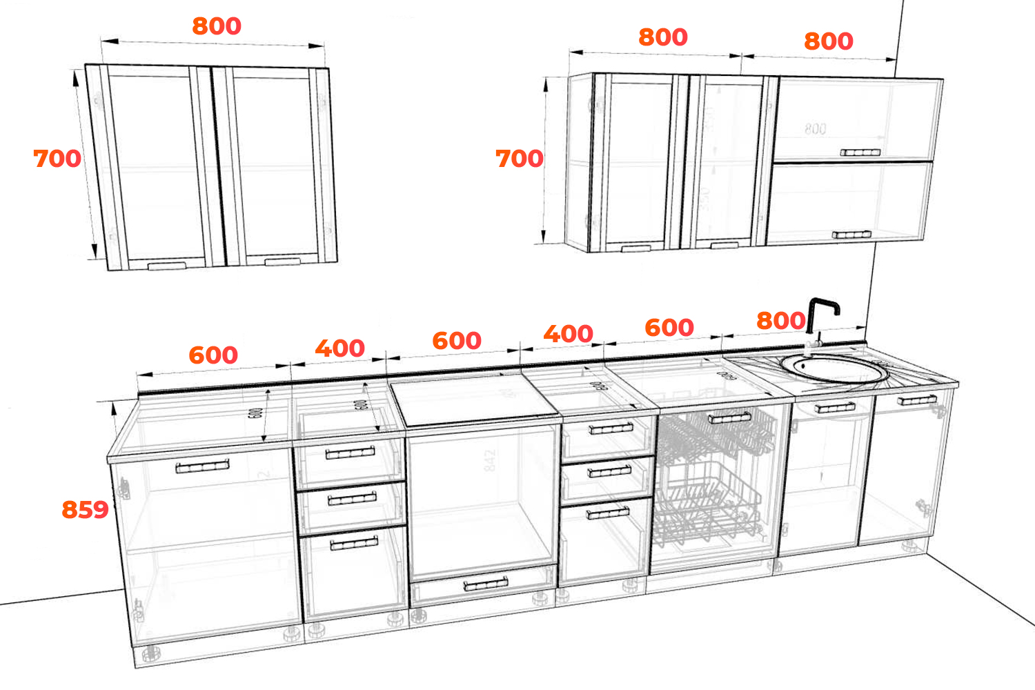 Схема кухни Ройс 3,4 метра