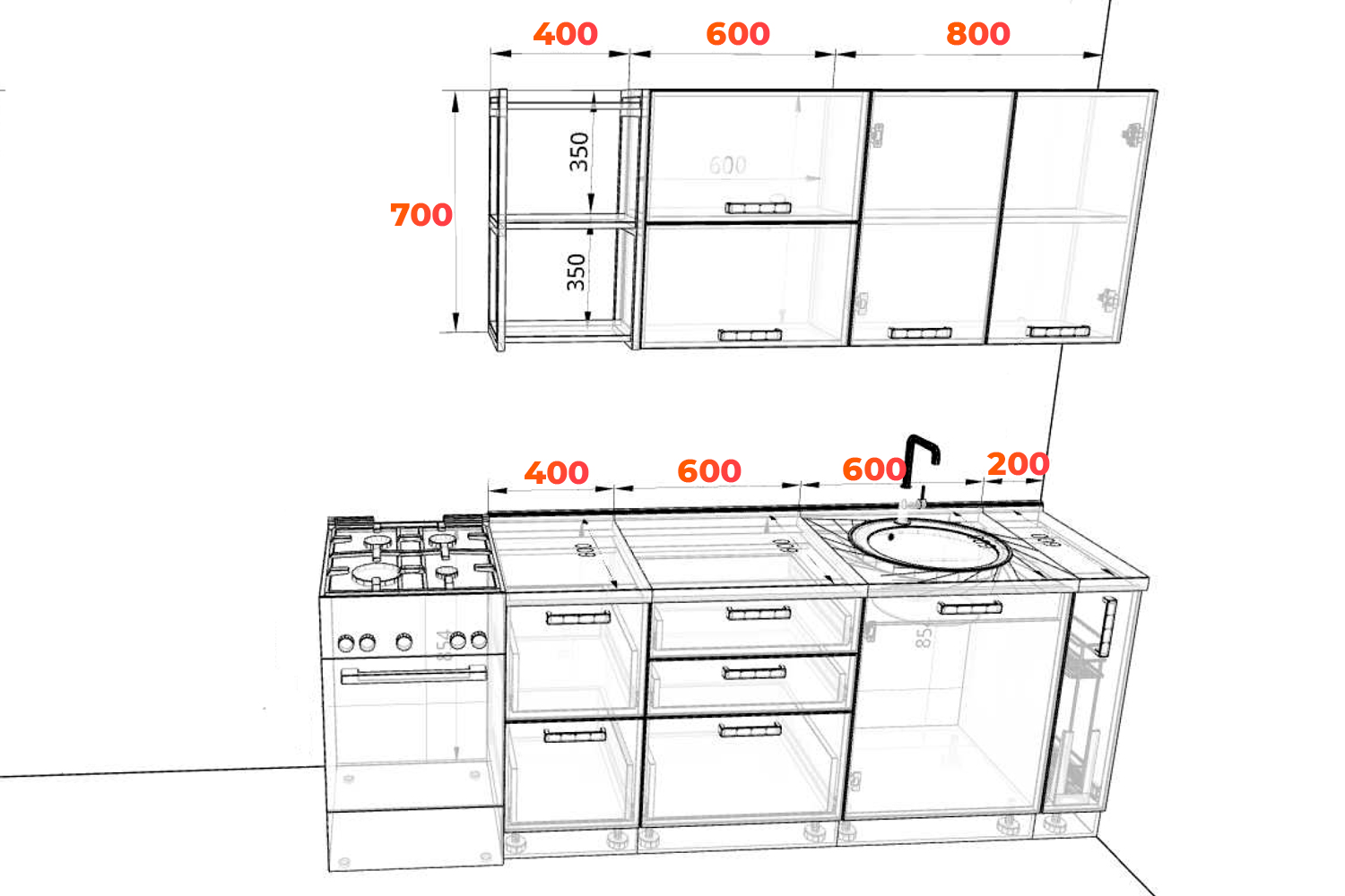Схема кухни Ройс 2 метра
