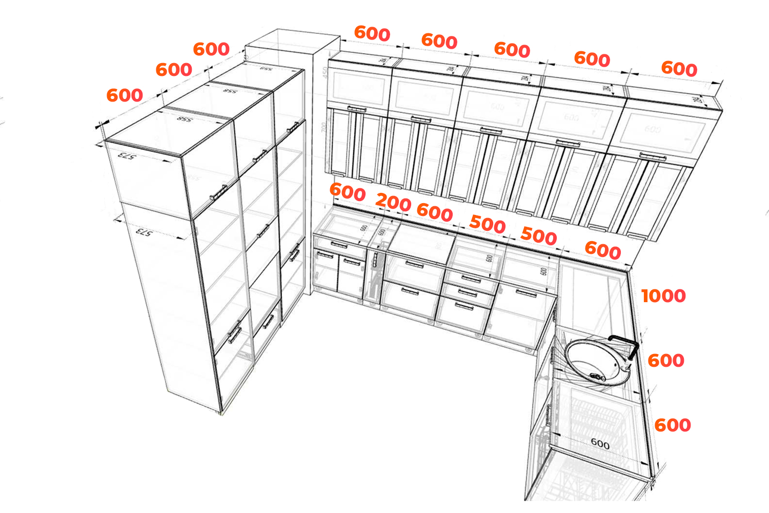 Схема П образной кухни Ройс