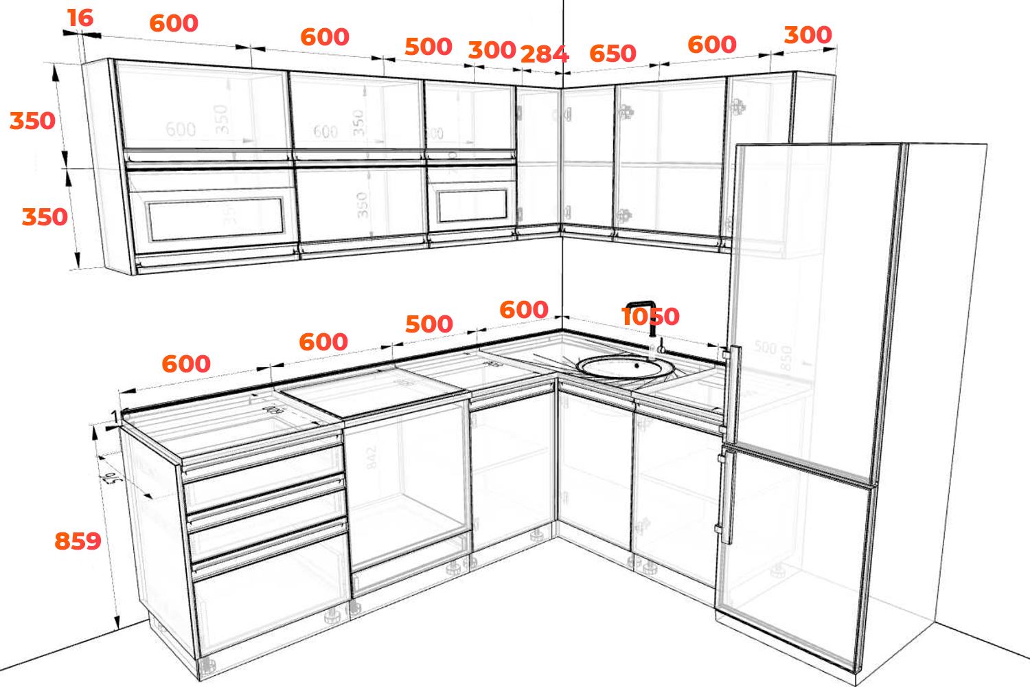 Схема кухни Скала 2320х1550 мм