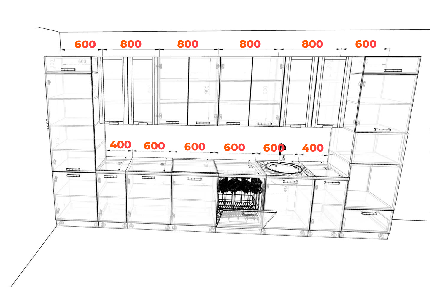 Схема кухни Скала 4,4 метра