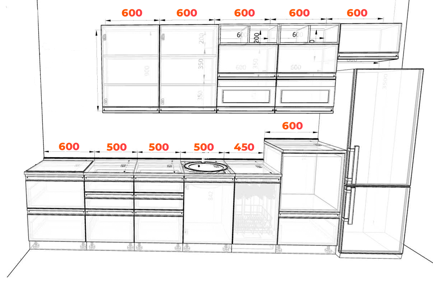 Схема кухни Скала 3750 мм